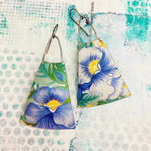 Load image into Gallery viewer, Big Pansies Upcycled Tin Long Fans Earrings