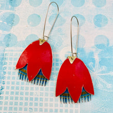 Load image into Gallery viewer, Scarlet and Teal Fancy Tulips Tin Earrings