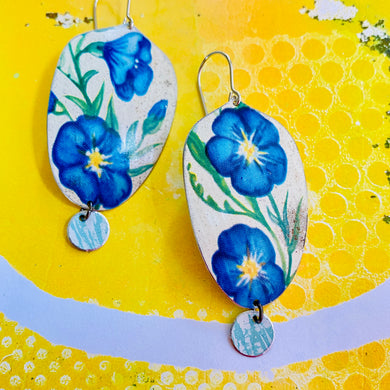 True Blue Blossoms Seedpod Drop Tin Earrings