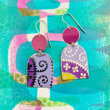 Load image into Gallery viewer, Mixed Purples Wide Arch Upcycled Tin Earrings