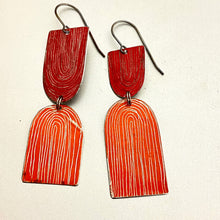 Load image into Gallery viewer, Etched Arch Scarlet &amp; Flame Orange Tin Earrings