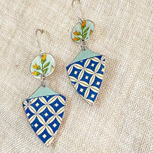 Load image into Gallery viewer, Tiny Flowers &amp; Harlequin Pattern Little Drop Earrings