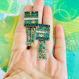 Vintage Pattern Rectdangle Tin Earrings