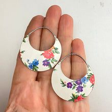 Load image into Gallery viewer, Vintage Flowers on White Crescent Circles Tin Earrings