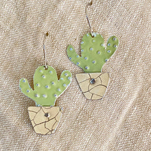 Load image into Gallery viewer, Tiny Crackle Potted Cactus Tin Earrings
