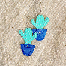 Load image into Gallery viewer, Tiny Turquoise Potted Cactus Tin Earrings