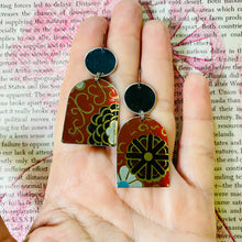 Load image into Gallery viewer, Midnight Flowers Wide Arch Upcycled Tin Earrings