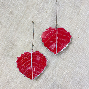 Red Aspen Leaves Tin Earrings