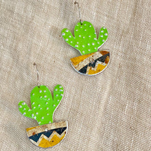 Load image into Gallery viewer, Li’l Potted Bright Green Cactus Upcycled Tin Earrings