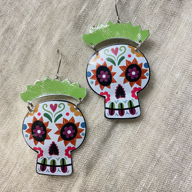 Square Jawed Sugar Skulls Tin Earrings
