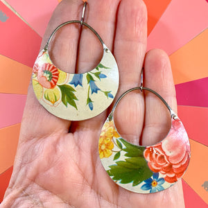 Big Pink Rose Crescent Circles Earrings