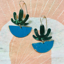 Load image into Gallery viewer, Succulents in Bright Blue Pots Upcycled Tin Earrings