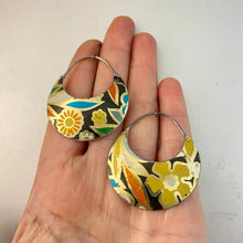 Load image into Gallery viewer, Vintage Flowers Crescent Circles Tin Earrings