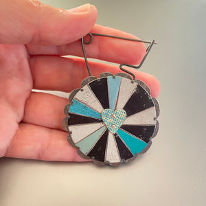 Turquoise Love Mandala Tin Necklace or Brooch