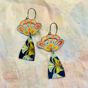 Vintage Folk Flowers Drop Tin Earrings