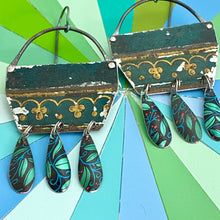 Load image into Gallery viewer, Vintage Dark Teal Chandelier Tin Earrings