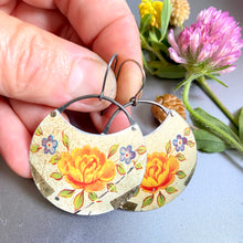 Load image into Gallery viewer, Vintage Yellow Rose Circle Tin Earrings