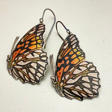 Zebra Orange Butterflies Tin Earrings