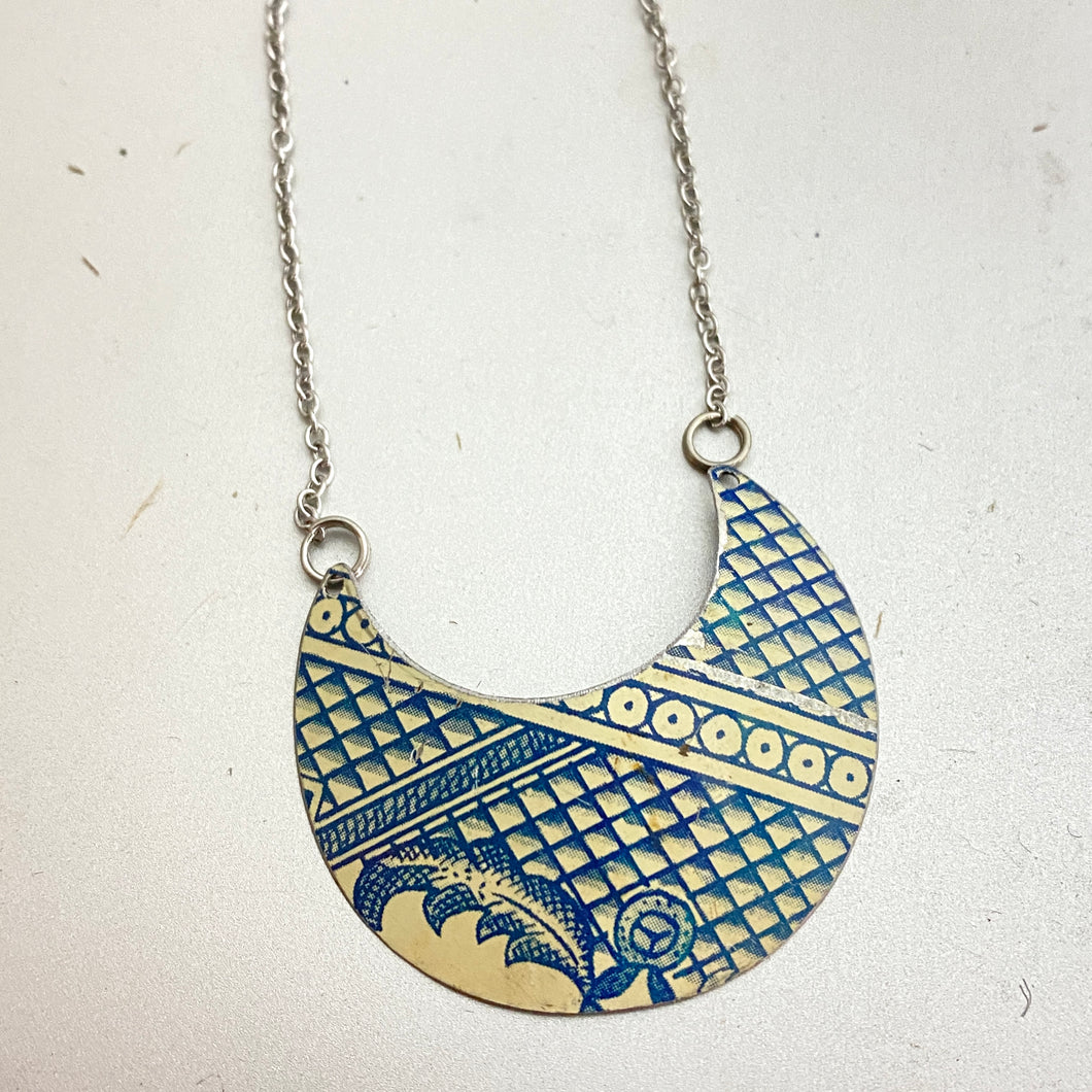 Patterned Crescent Upcycled Tin Necklace