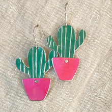 Load image into Gallery viewer, Li’l Pink Potted Cactus Upcycled Tin Earrings