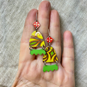 Bright Yellow, Red & Green Earrings