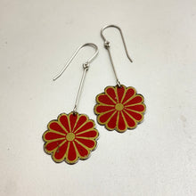 Load image into Gallery viewer, Stylized Red Blossoms Upcycled Tin Earrings