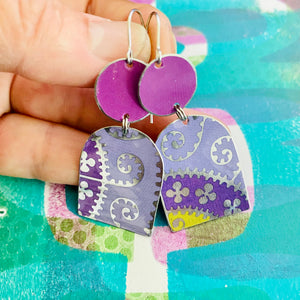 Mixed Purples Wide Arch Upcycled Tin Earrings