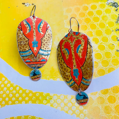 Vintage Orange-y Red Seedpod Drop Tin Earrings