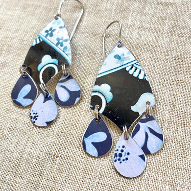 Mixed Deep Midnight Blues Tin Chandelier Earrings