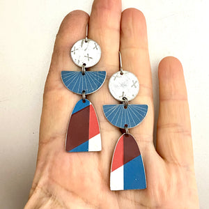 Slate Blue Sunrays Angels Tin Earrings