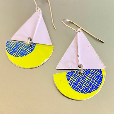 Neon Green & Navy Sailboat Earrings