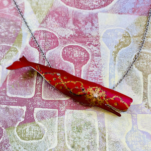 Vintage Scarlet & Gold Whale Upcycled Tin Necklace