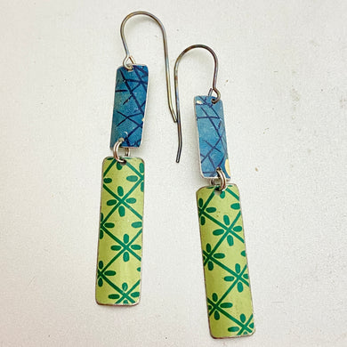 Vintage Blue & Green Rectangles Tin Earrings