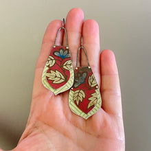 Load image into Gallery viewer, Vintage Red and Blue Flowers Tin Earrings