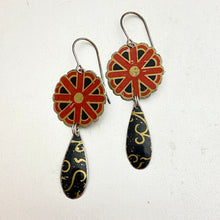 Load image into Gallery viewer, Red Circle Flowers Tin Earrings