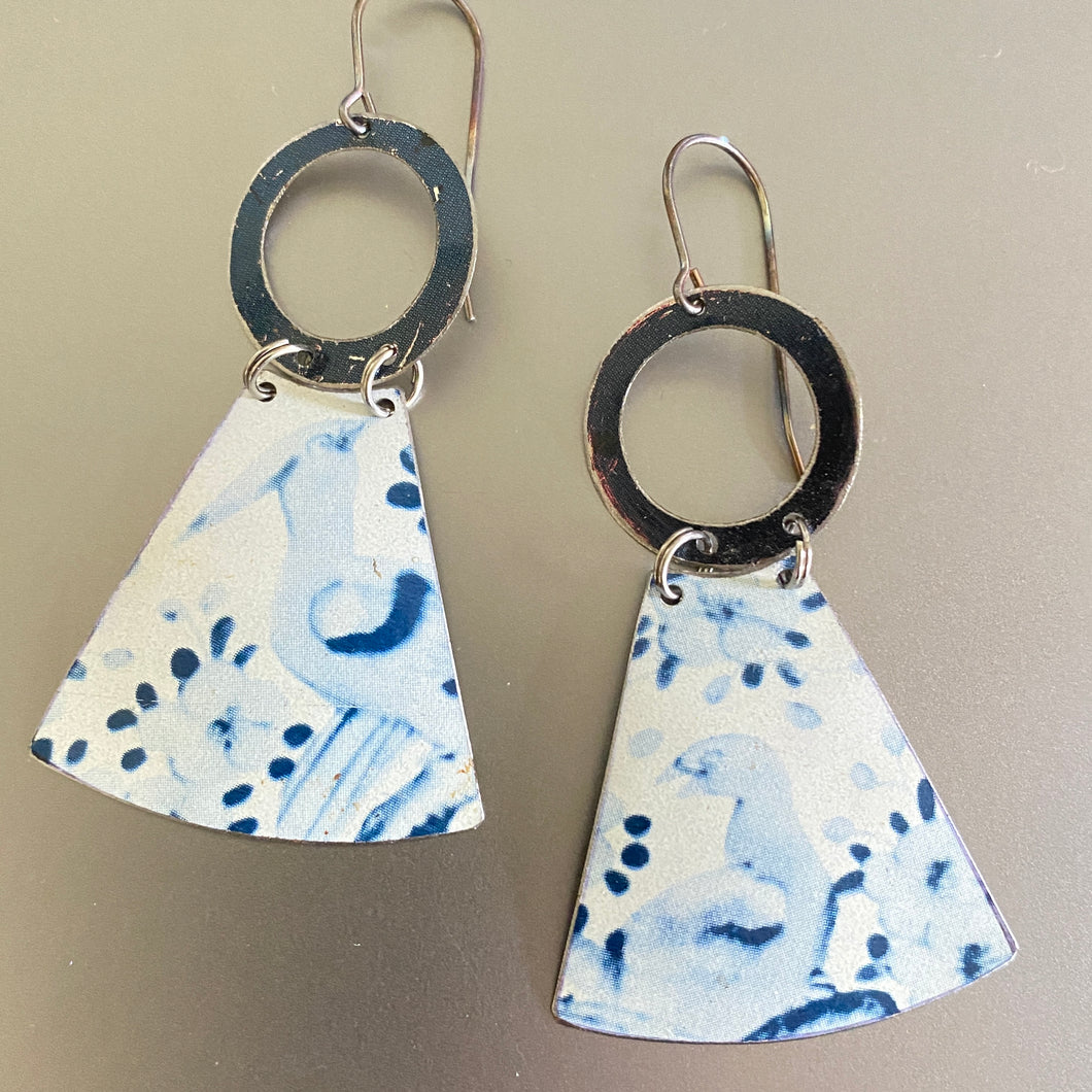 Delft Blue Birds Tin Fan Earrings