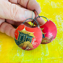 Load image into Gallery viewer, Dreamy Pagodas Circles Upcycled Tin Earrings