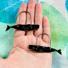 Load image into Gallery viewer, Starry Midnight Sperm Whales Upcycled Tin Earrings