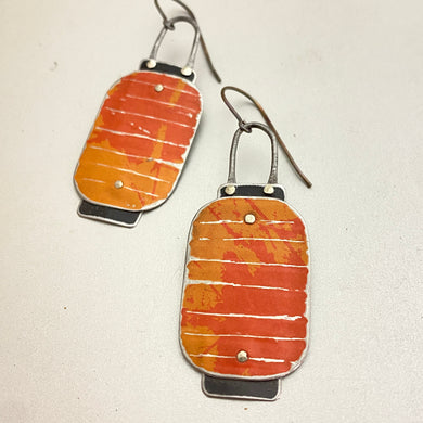 Orange Japanese Lantern Tin Earrings