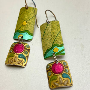 Magenta Gem Rectangles Tin Earrings