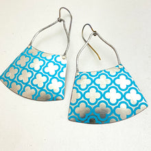 Load image into Gallery viewer, Blue Quatrefoil Pattern Tin Earrings