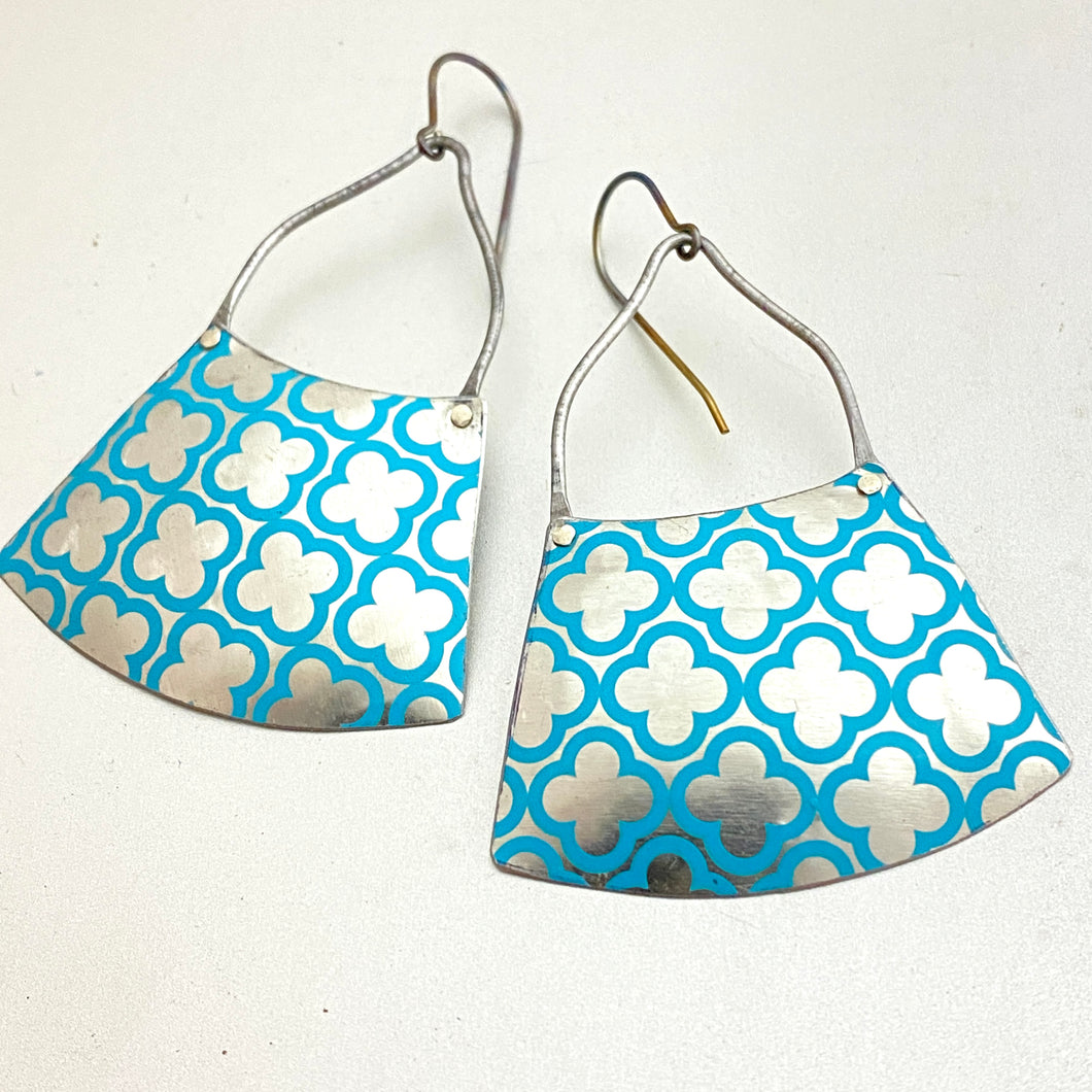 Blue Quatrefoil Pattern Tin Earrings