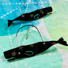 Load image into Gallery viewer, Starry Midnight Sperm Whales Upcycled Tin Earrings
