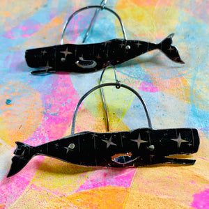 Starry Midnight Sperm Whales Upcycled Tin Earrings