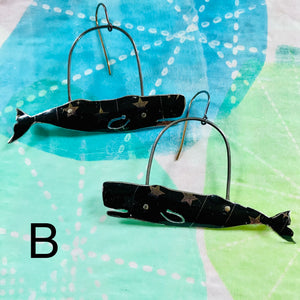 Starry Midnight Sperm Whales Upcycled Tin Earrings