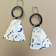 Load image into Gallery viewer, Delft Blue Birds Tin Fan Earrings