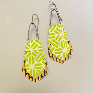 Geometric Spring Green & Vintage Tawny Tin Earrings