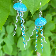 Load image into Gallery viewer, Verdigris Jellyfish Tin Earrings