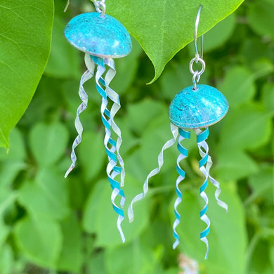 Verdigris Jellyfish Tin Earrings