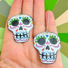 Load image into Gallery viewer, Square Jawed Sugar Skulls Tin Earrings